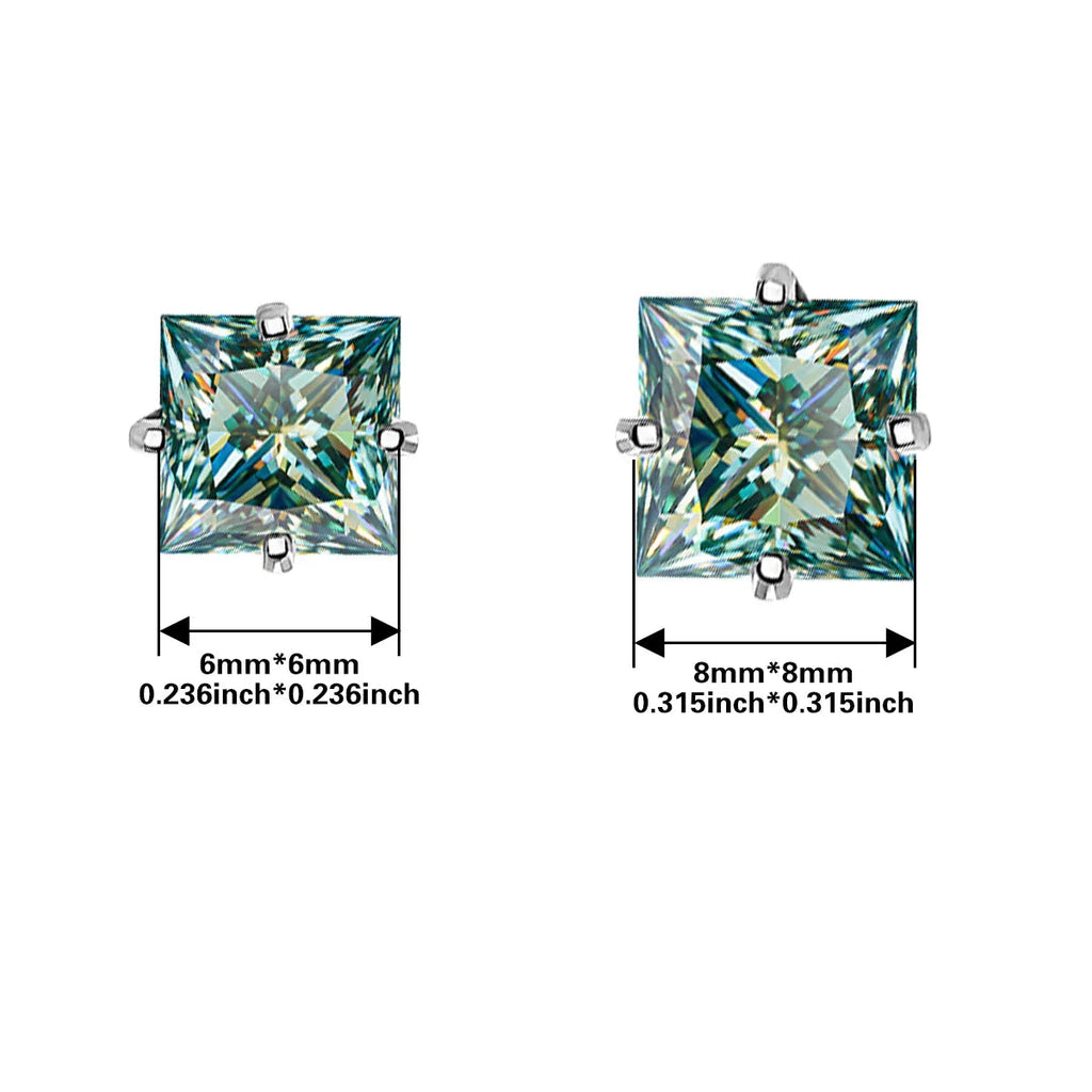 Sterling Silver 925 Green Princess Cut Moissanite Stud Earrings For Women BandsCo Straps