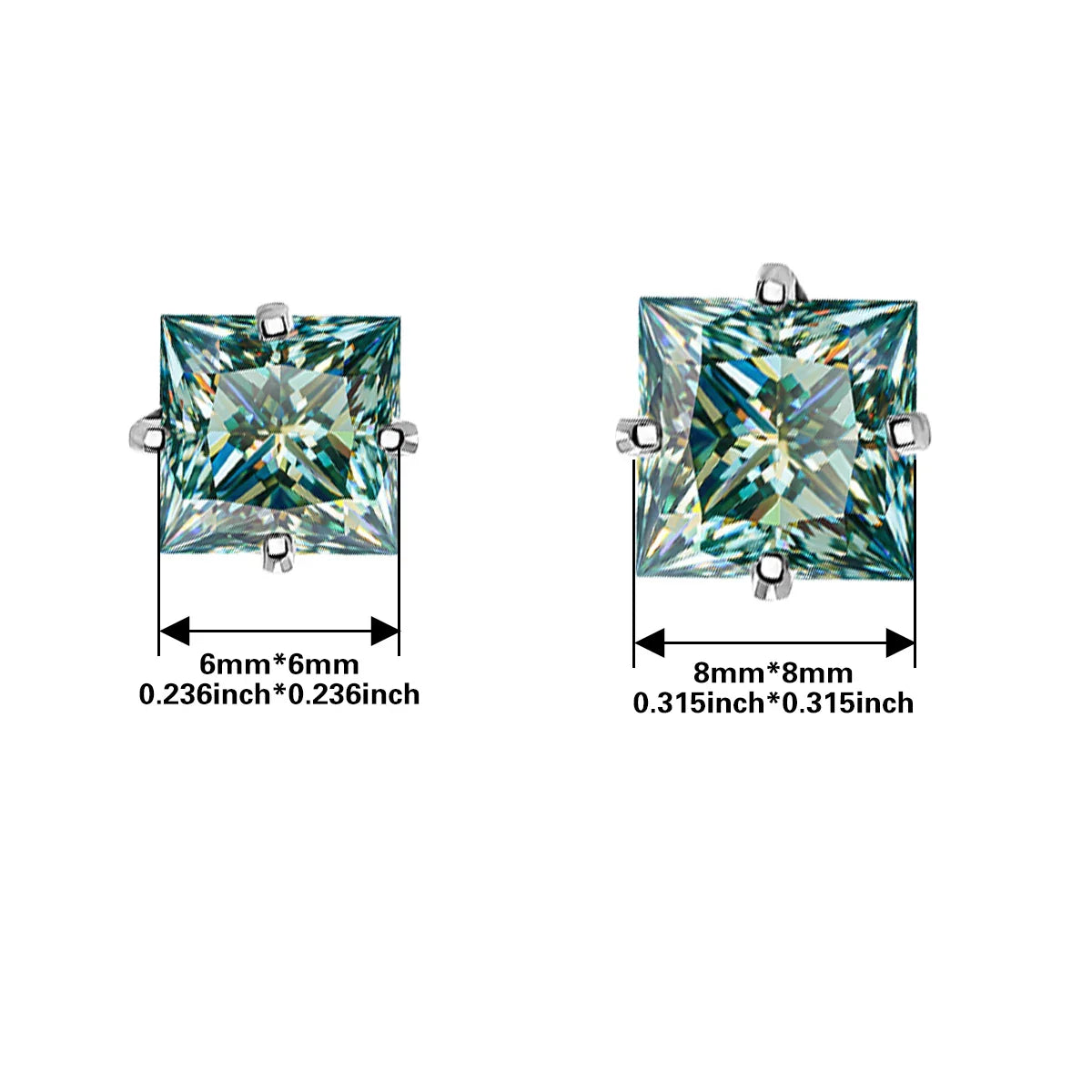 Sterling Silver 925 Green Princess Cut Moissanite Stud Earrings For Women BandsCo Straps