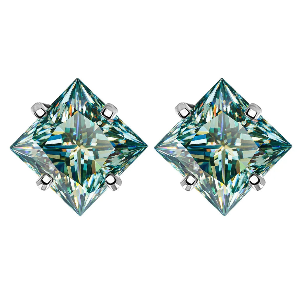 Sterling Silver 925 Green Princess Cut Moissanite Stud Earrings For Women BandsCo Straps