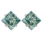 Sterling Silver 925 Green Princess Cut Moissanite Stud Earrings For Women BandsCo Straps
