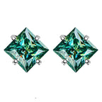 Sterling Silver 925 Green Princess Cut Moissanite Stud Earrings For Women BandsCo Straps
