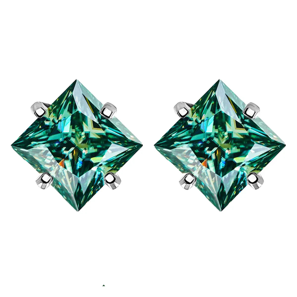 Sterling Silver 925 Green Princess Cut Moissanite Stud Earrings For Women BandsCo Straps