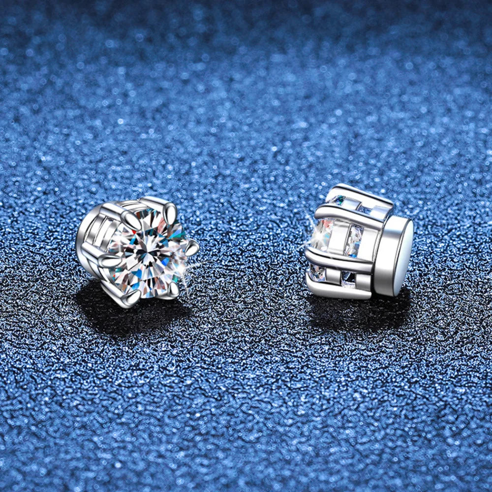 Sterling Silver 925 1ct Moissanite 6-Claw Stud Earrings Unisex Magnetic Hole BandsCo Straps