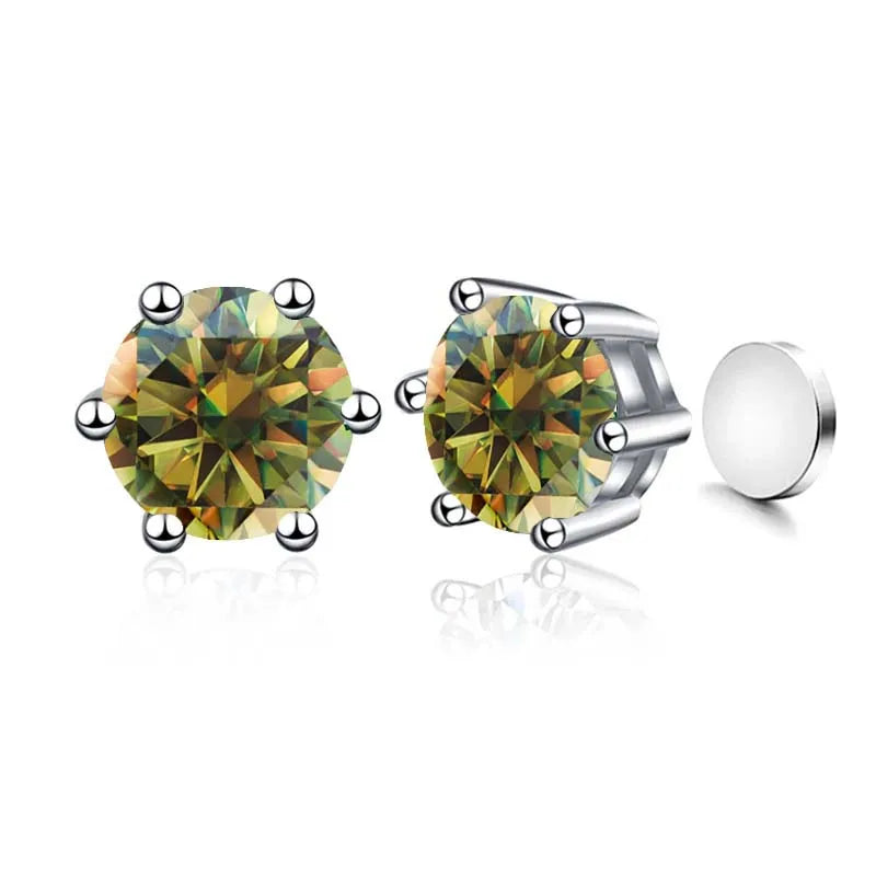 Sterling Silver 925 1ct Moissanite 6-Claw Stud Earrings Unisex Magnetic Hole BandsCo Straps