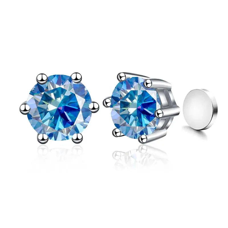 Sterling Silver 925 1ct Moissanite 6-Claw Stud Earrings Unisex Magnetic Hole BandsCo Straps