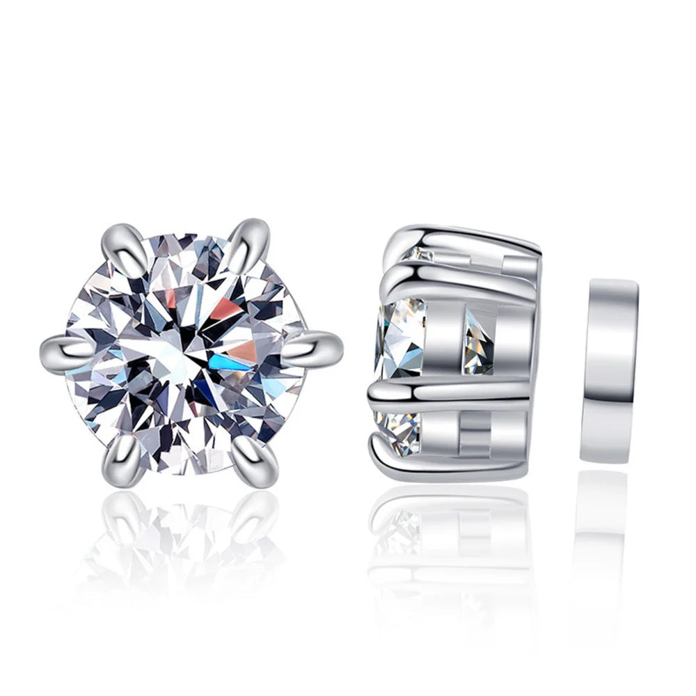 Sterling Silver 925 1ct Moissanite 6-Claw Stud Earrings Unisex Magnetic Hole BandsCo Straps
