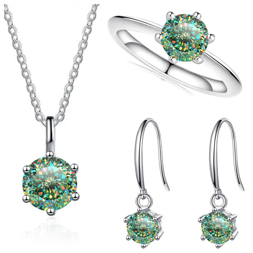 Sterling Silver 925 Moissanite Jewelry Set 2.5CT D Color Necklace Earrings BandsCo Straps