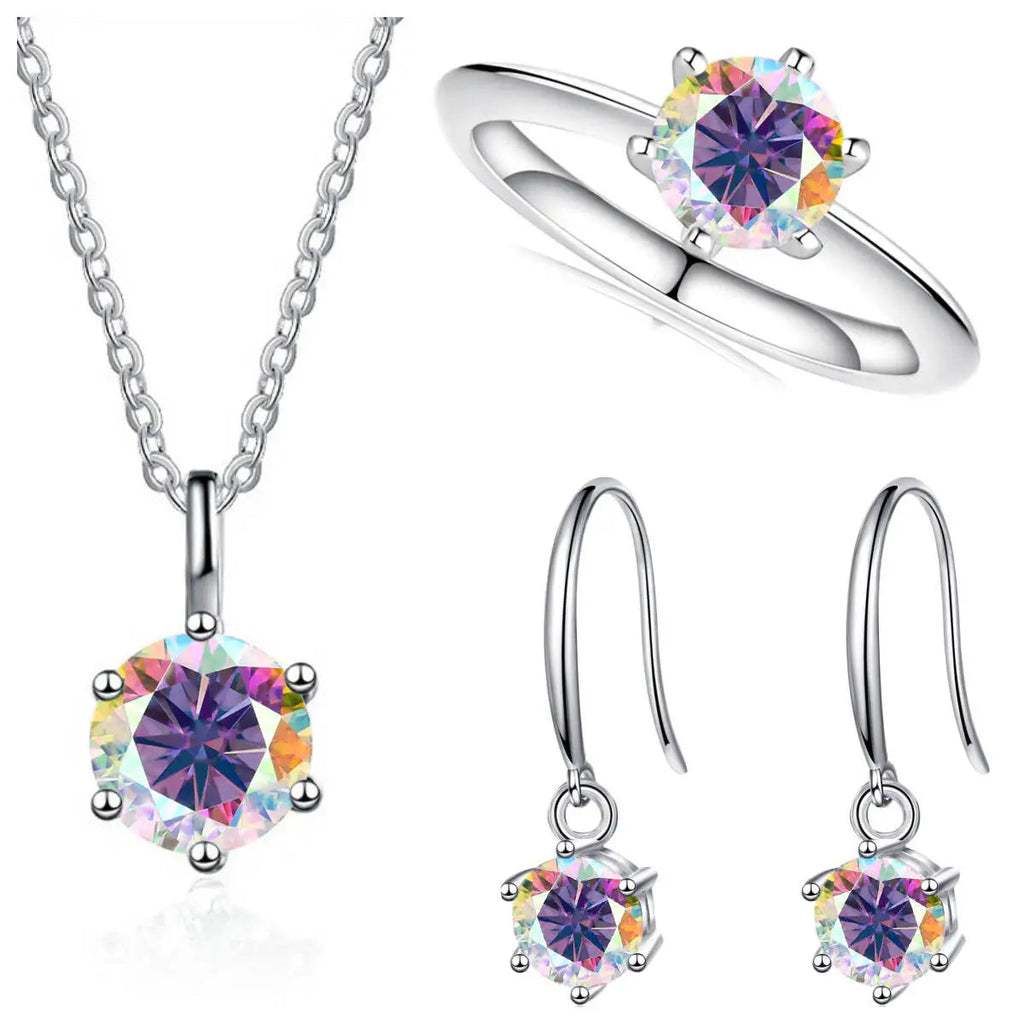 Sterling Silver 925 Moissanite Jewelry Set 2.5CT D Color Necklace Earrings BandsCo Straps