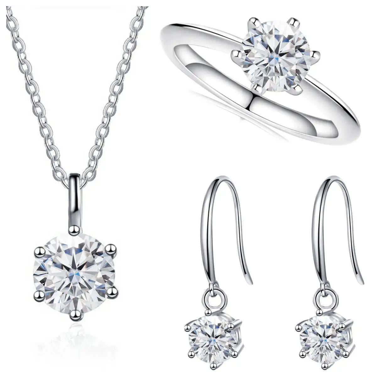Sterling Silver 925 Moissanite Jewelry Set 2.5CT D Color Necklace Earrings BandsCo Straps