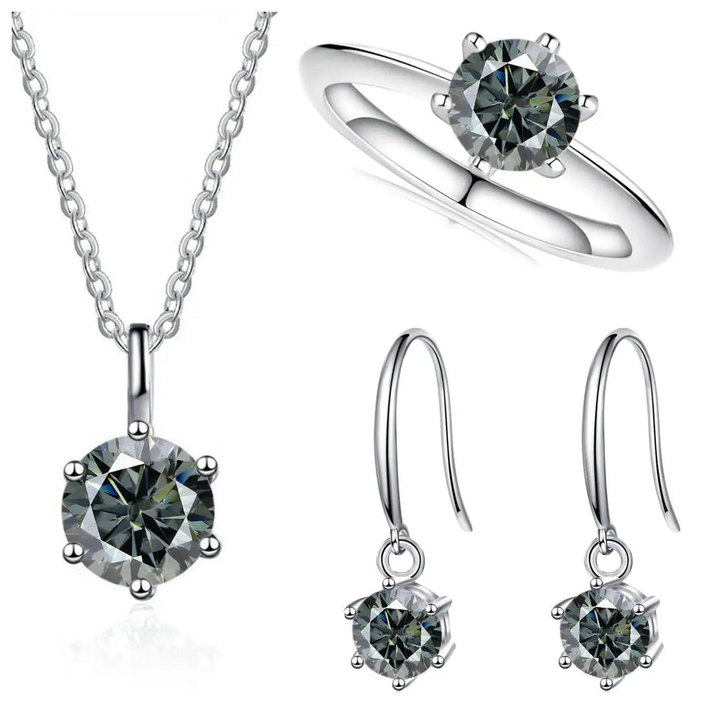 Sterling Silver 925 Moissanite Jewelry Set 2.5CT D Color Necklace Earrings BandsCo Straps