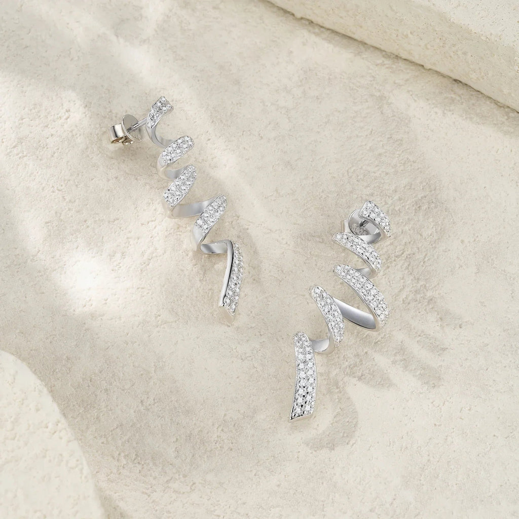 Sterling Silver 925 Moissanite Spiral Drop Earrings For Women Twisted Elegant BandsCo Straps