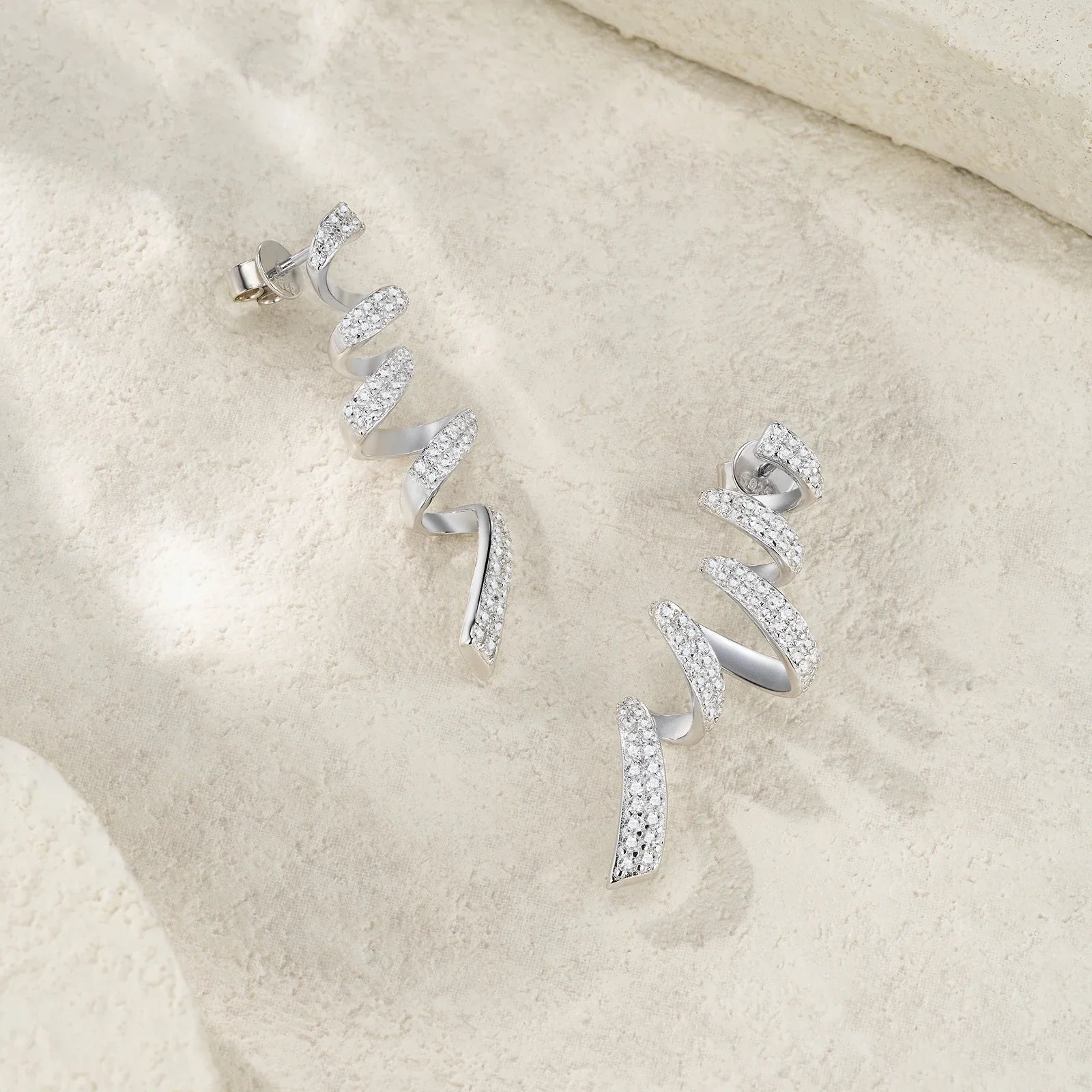 Sterling Silver 925 Moissanite Spiral Drop Earrings For Women Twisted Elegant BandsCo Straps