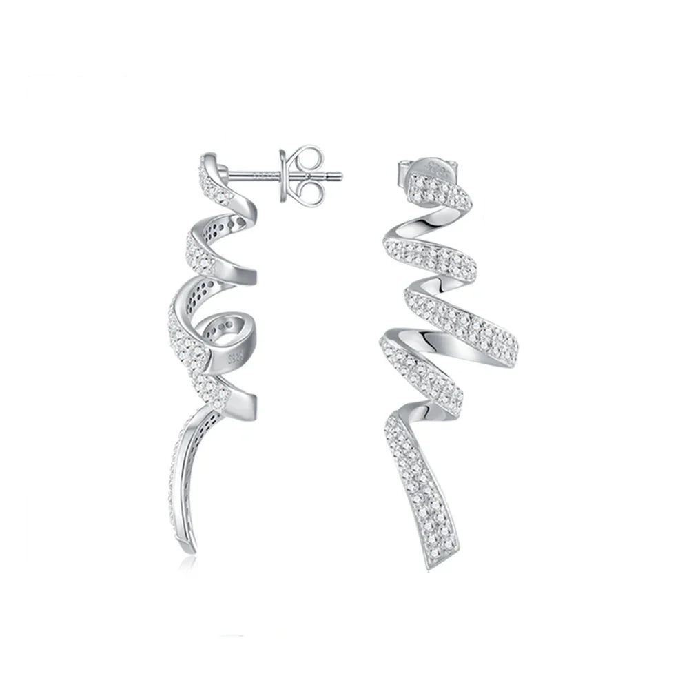Sterling Silver 925 Moissanite Spiral Drop Earrings For Women Twisted Elegant BandsCo Straps