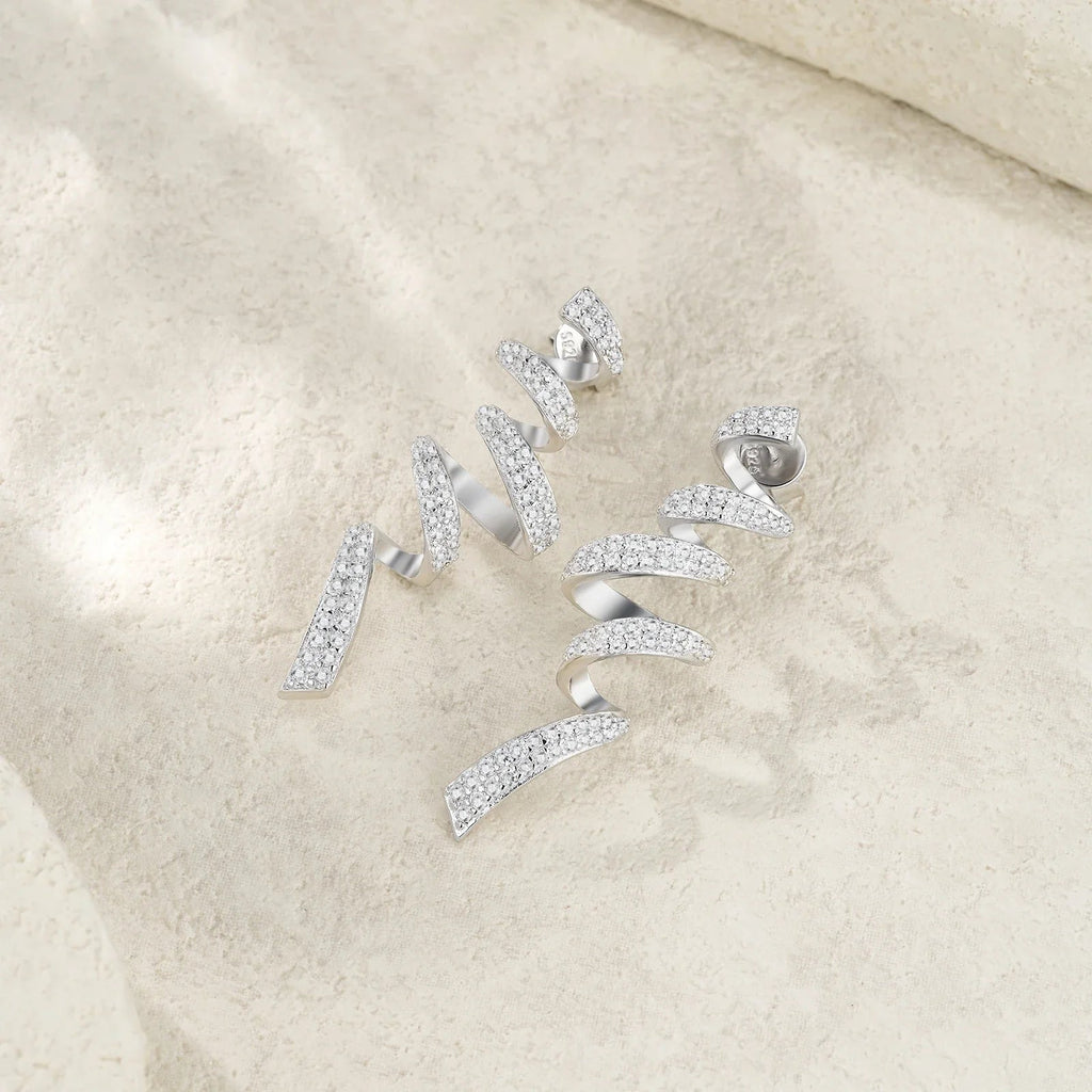 Sterling Silver 925 Moissanite Spiral Drop Earrings For Women Twisted Elegant BandsCo Straps