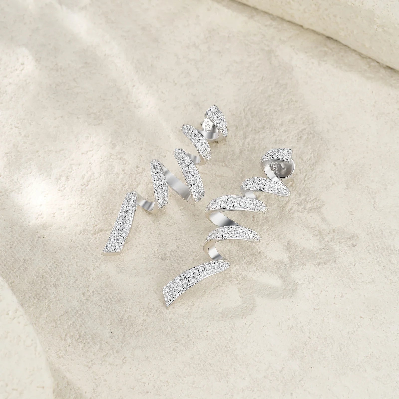 Sterling Silver 925 Moissanite Spiral Drop Earrings For Women Twisted Elegant BandsCo Straps