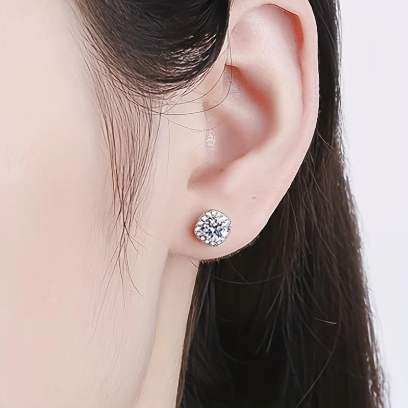 Sterling Silver 925 Moissanite Square Stud Earrings For Women Sparkling Gift BandsCo Straps