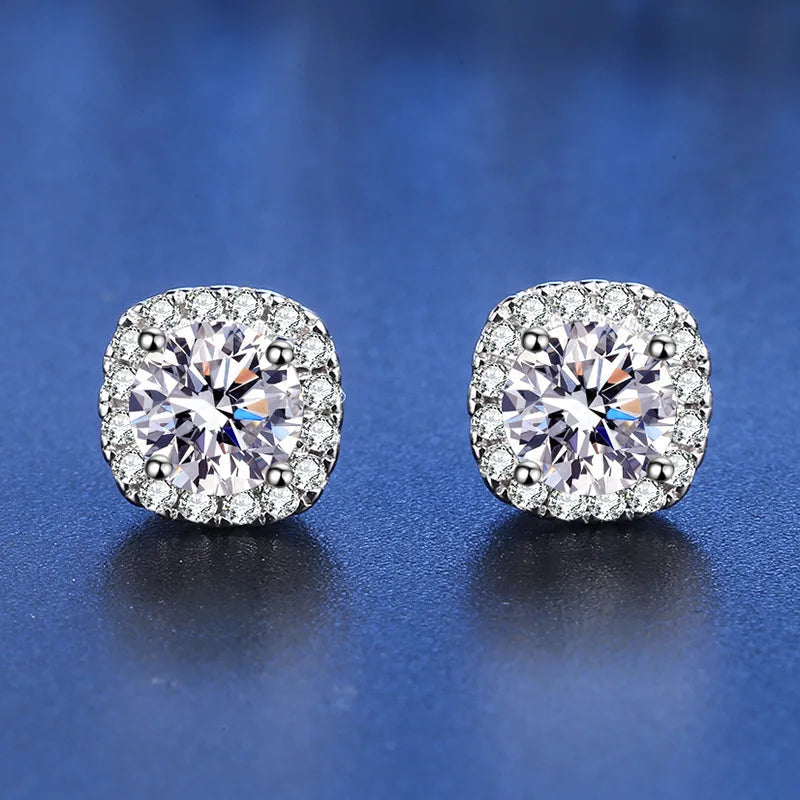Sterling Silver 925 Moissanite Square Stud Earrings For Women Sparkling Gift BandsCo Straps