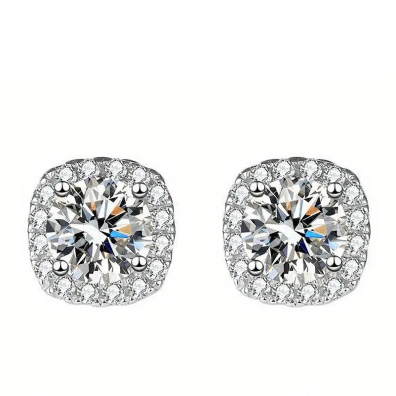 Sterling Silver 925 Moissanite Square Stud Earrings For Women Sparkling Gift BandsCo Straps