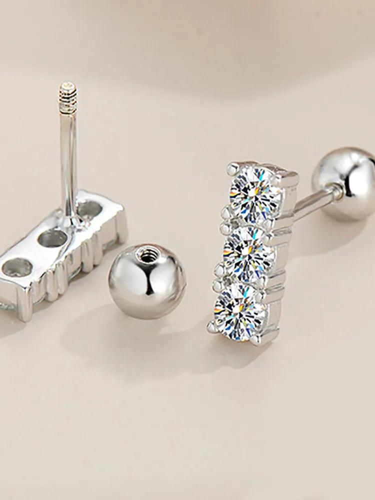 Sterling Silver 925 Moissanite Stud Earrings 0.6ct Total Straight Row BandsCo Straps