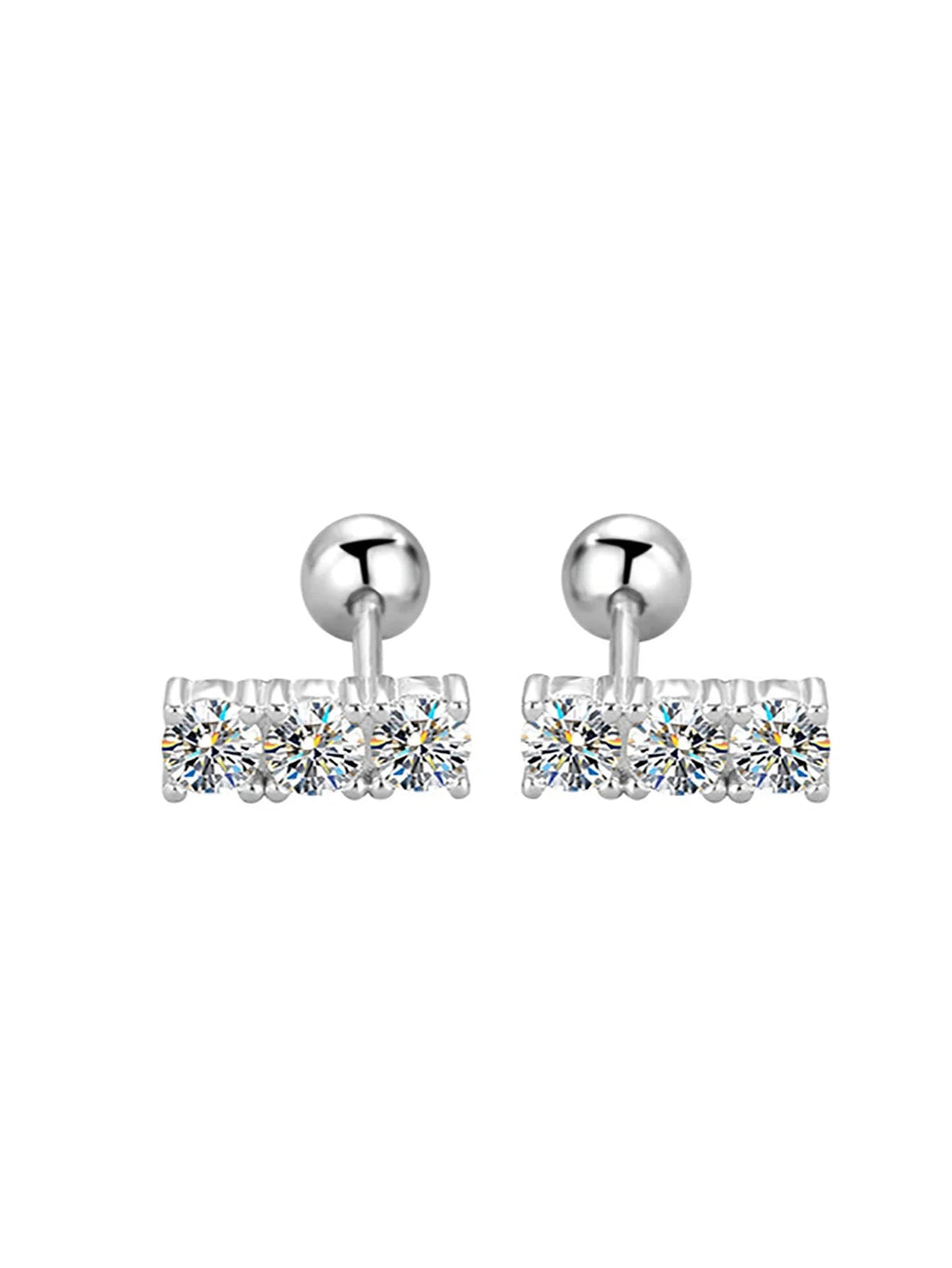 Sterling Silver 925 Moissanite Stud Earrings 0.6ct Total Straight Row BandsCo Straps