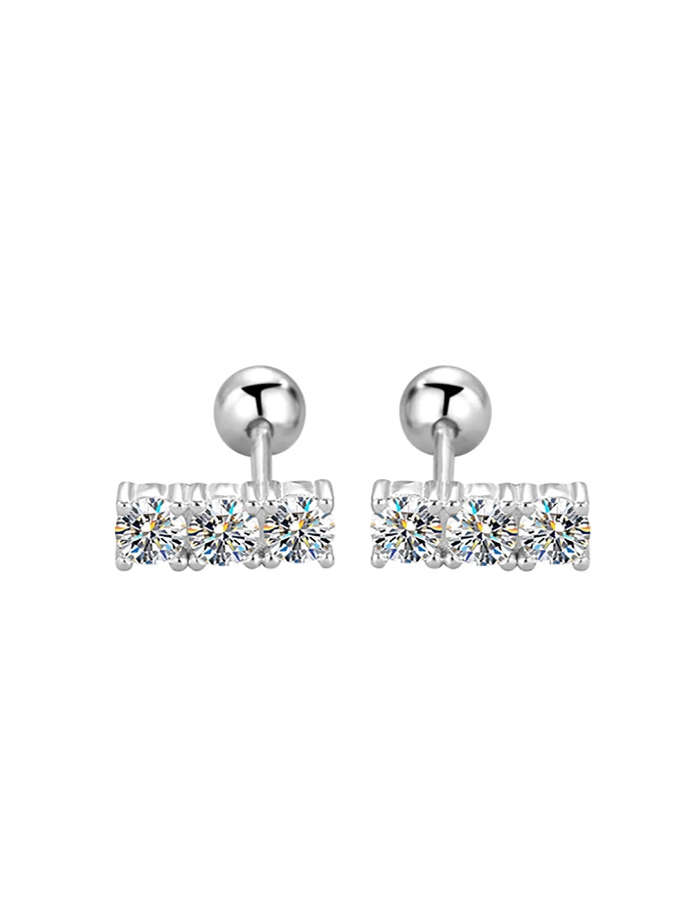 Sterling Silver 925 Moissanite Stud Earrings 0.6ct Total Straight Row BandsCo Straps
