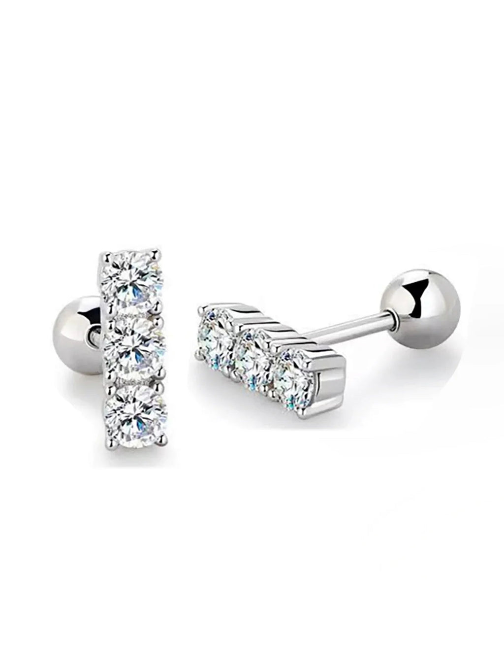 Sterling Silver 925 Moissanite Stud Earrings 0.6ct Total Straight Row BandsCo Straps