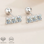 Sterling Silver 925 Moissanite Stud Earrings 0.6ct Total Straight Row BandsCo Straps