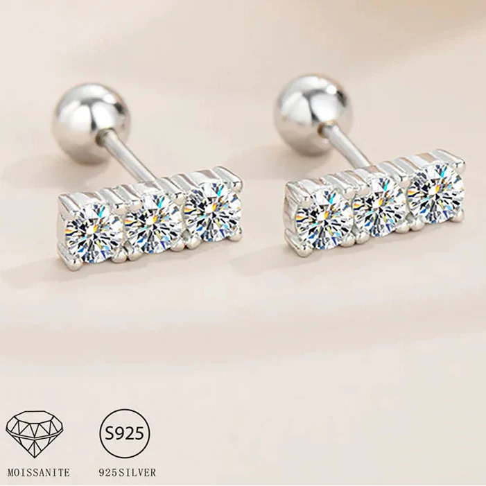 Sterling Silver 925 Moissanite Stud Earrings 0.6ct Total Straight Row BandsCo Straps