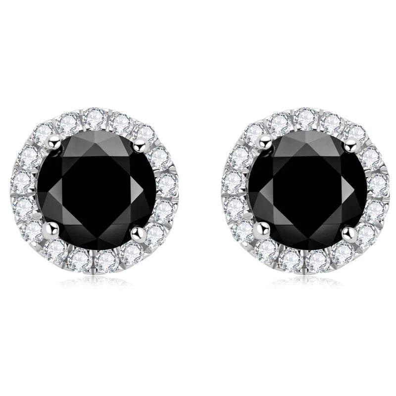Sterling Silver 925 Moissanite Stud Earrings 0.5-1ct Black Round BandsCo Straps