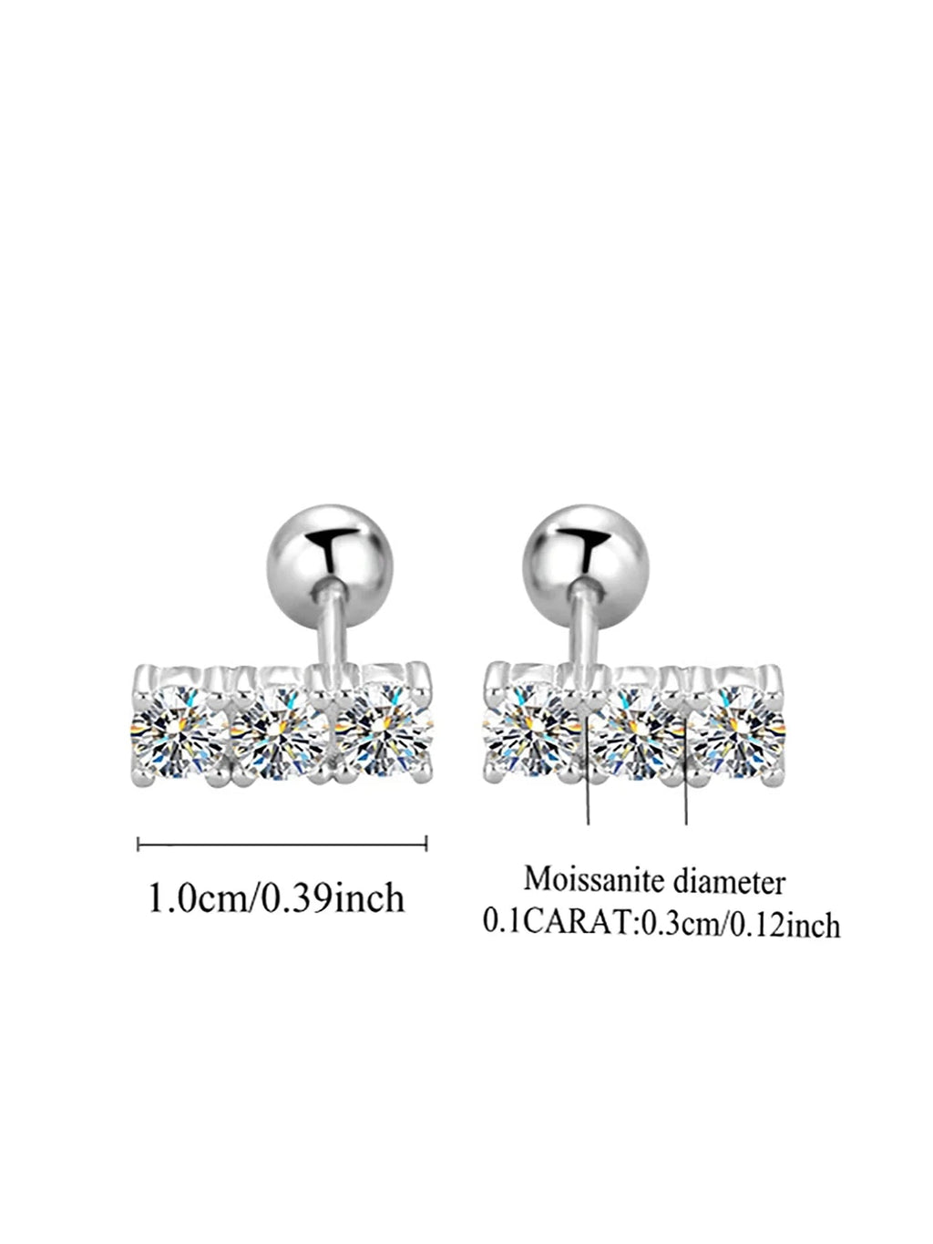 Sterling Silver 925 Moissanite Stud Earrings 0.6ct Total Straight Row BandsCo Straps