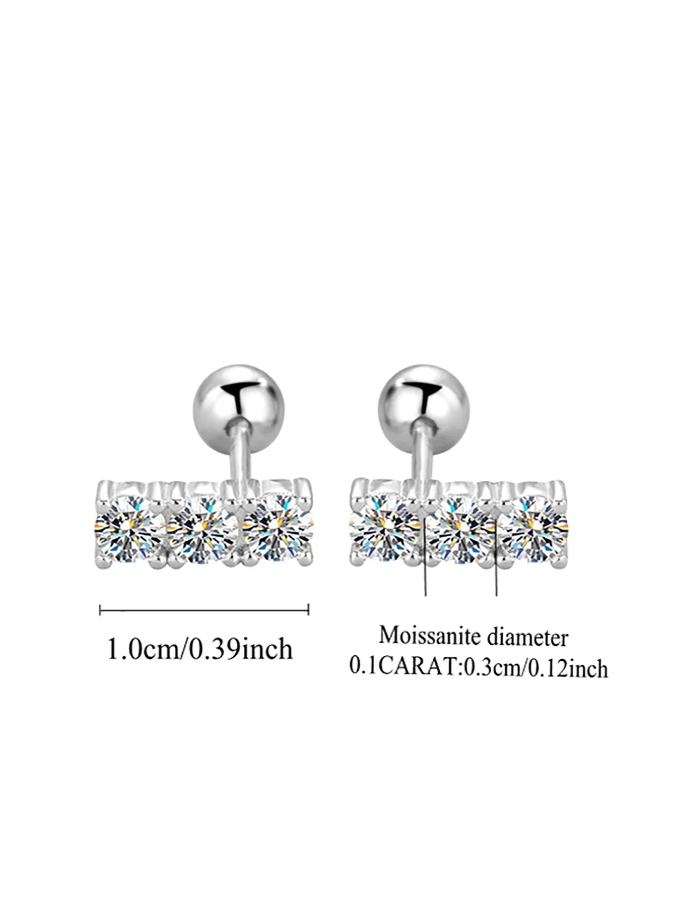 Sterling Silver 925 Moissanite Stud Earrings 0.6ct Total Straight Row BandsCo Straps