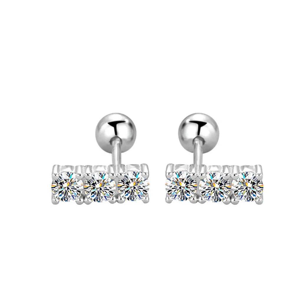 Sterling Silver 925 Moissanite Stud Earrings 0.6ct Total Straight Row BandsCo Straps