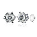Sterling Silver 925 1ct Moissanite 6-Claw Stud Earrings Unisex Magnetic Hole BandsCo Straps