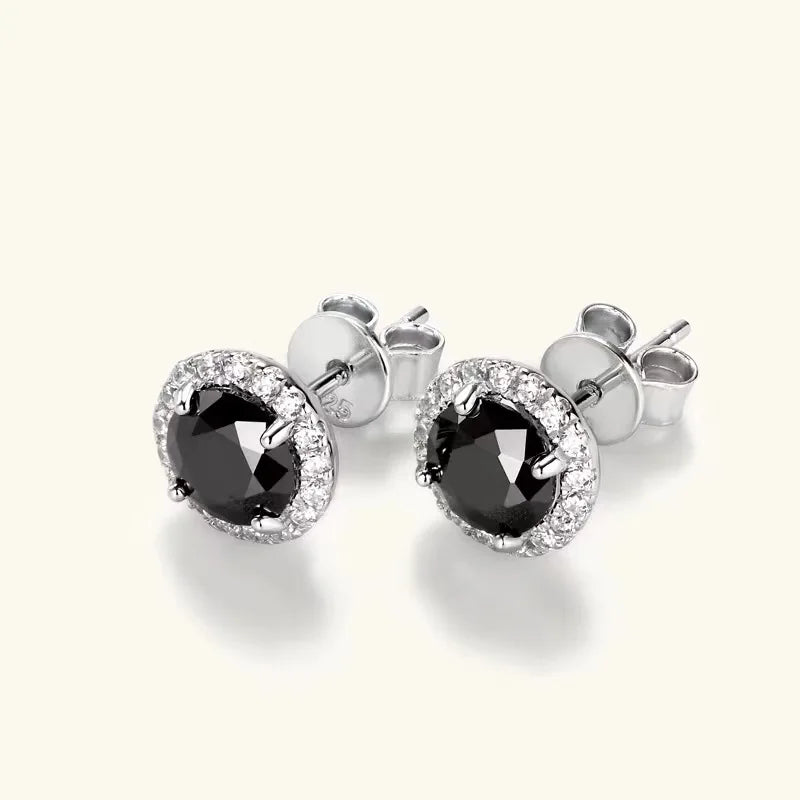 Sterling Silver 925 Moissanite Stud Earrings 0.5-1ct Black Round BandsCo Straps