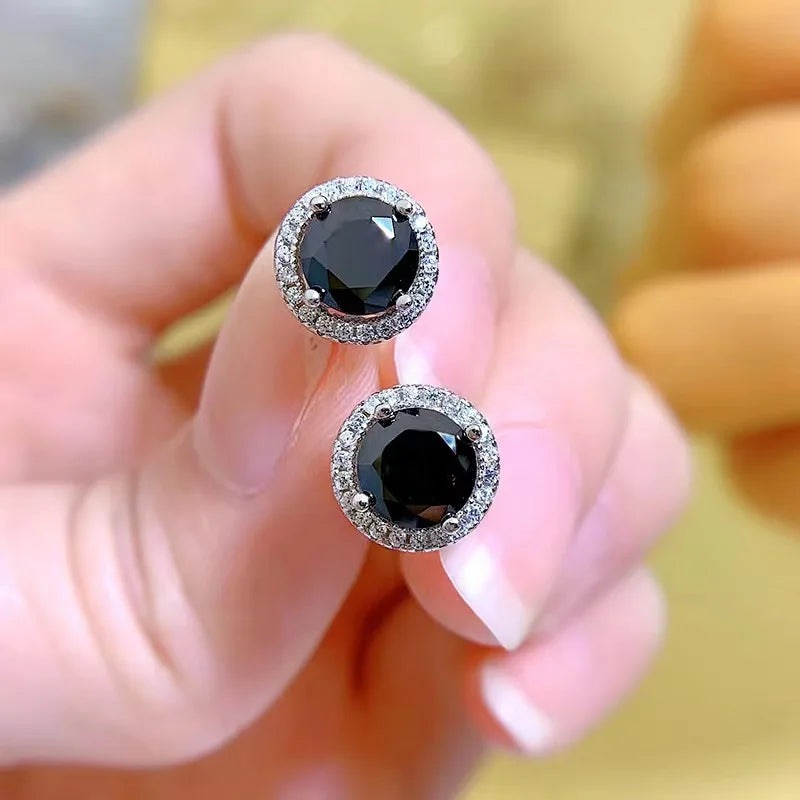 Sterling Silver 925 Moissanite Stud Earrings 0.5-1ct Black Round BandsCo Straps