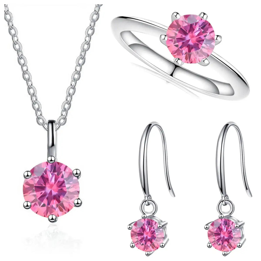 Sterling Silver 925 Moissanite Jewelry Set 2.5CT D Color Necklace Earrings BandsCo Straps