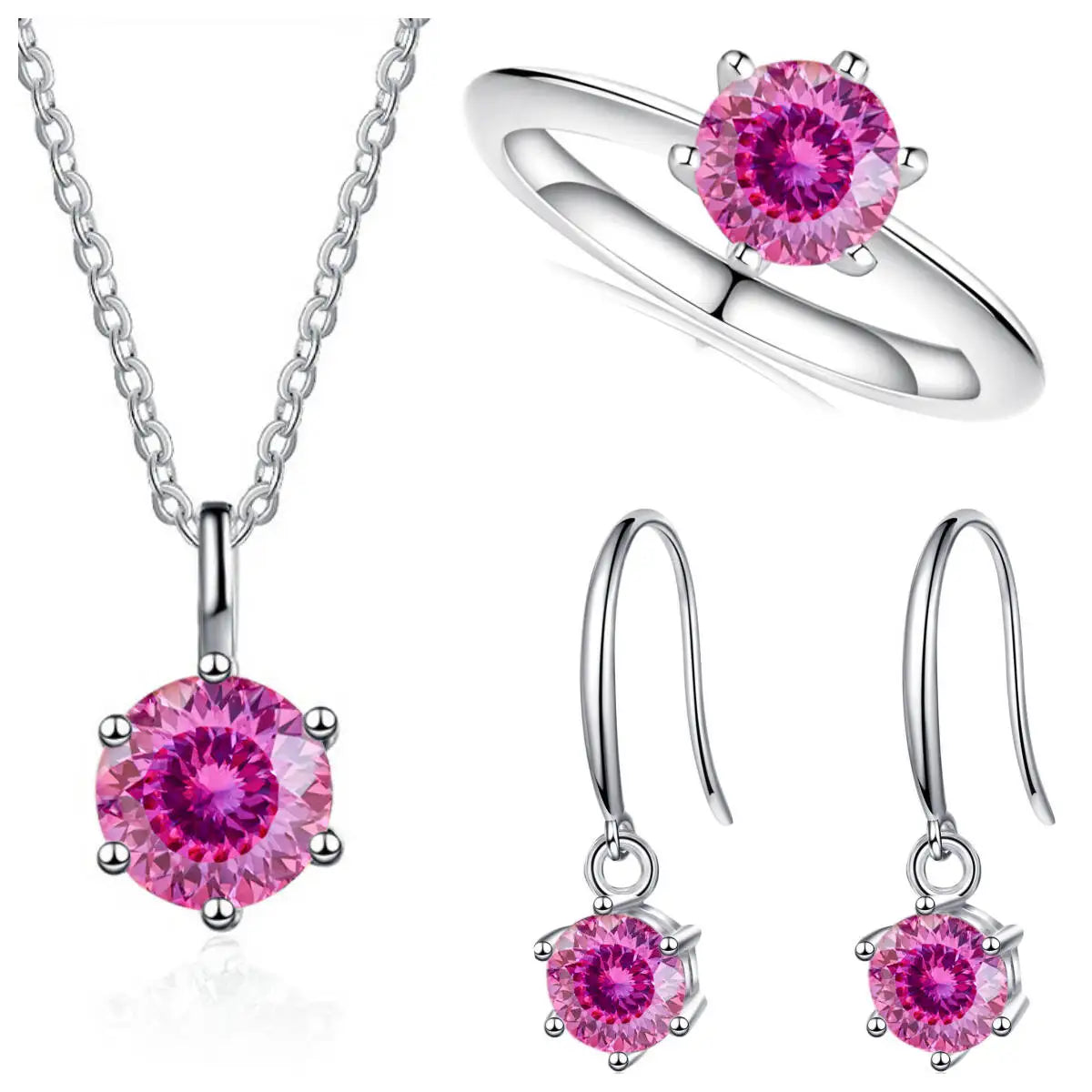 Sterling Silver 925 Moissanite Jewelry Set 2.5CT D Color Necklace Earrings BandsCo Straps