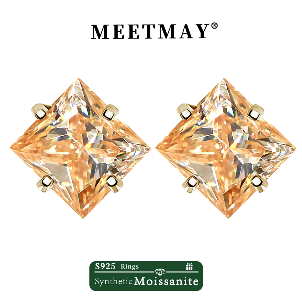 Sterling Silver 925 Green Princess Cut Moissanite Stud Earrings For Women BandsCo Straps