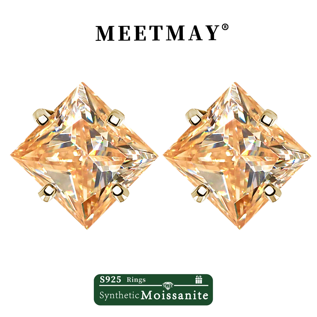 Sterling Silver 925 Green Princess Cut Moissanite Stud Earrings For Women BandsCo Straps