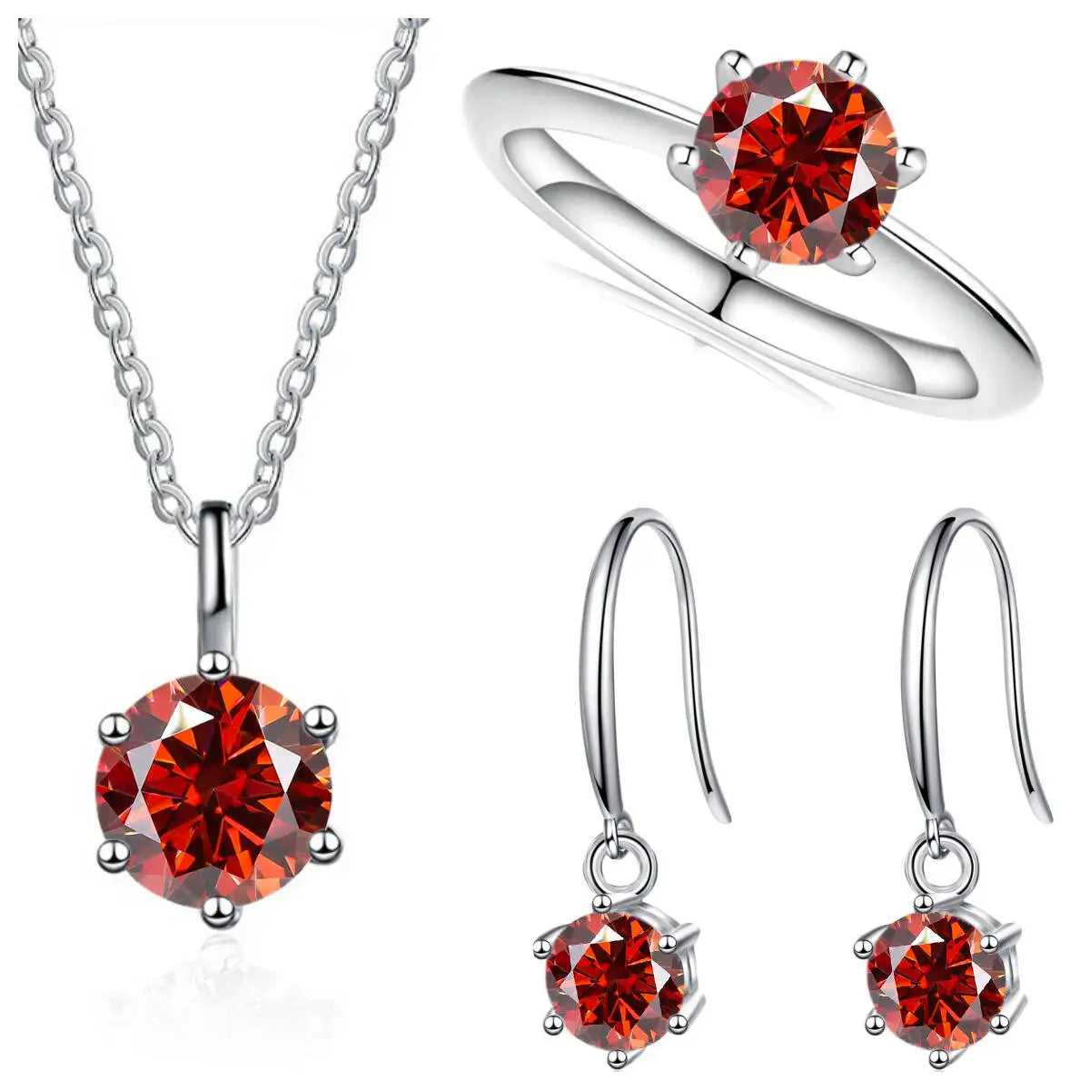 Sterling Silver 925 Moissanite Jewelry Set 2.5CT D Color Necklace Earrings BandsCo Straps