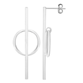 Sterling Silver Long Line Circle Stud Earrings Minimal