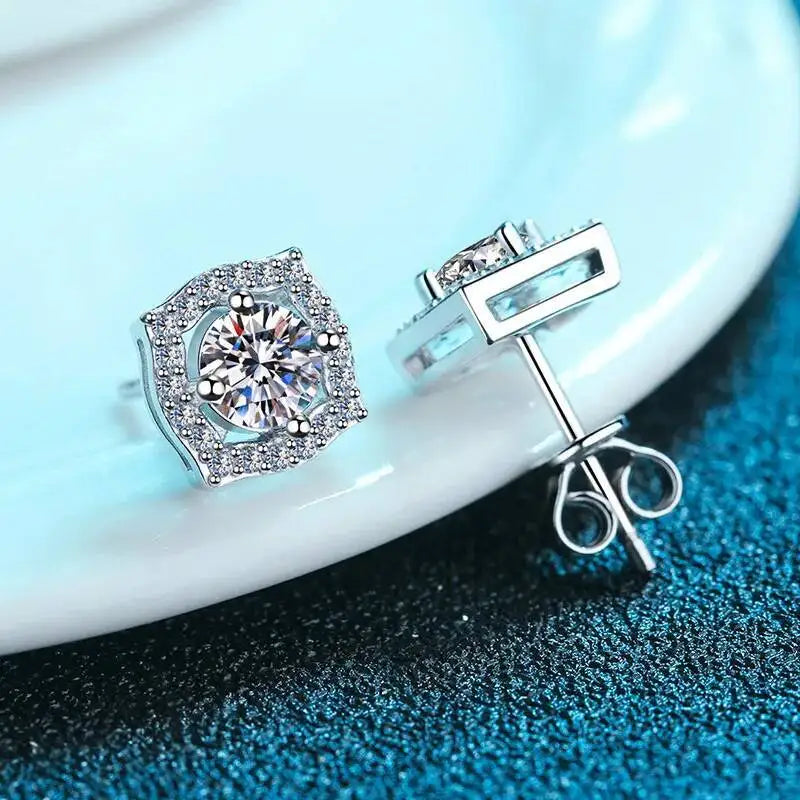 Sterling Silver Moissanite 1ct Stud Earrings Sterling 925 Lab-Created Diamond BandsCo Straps