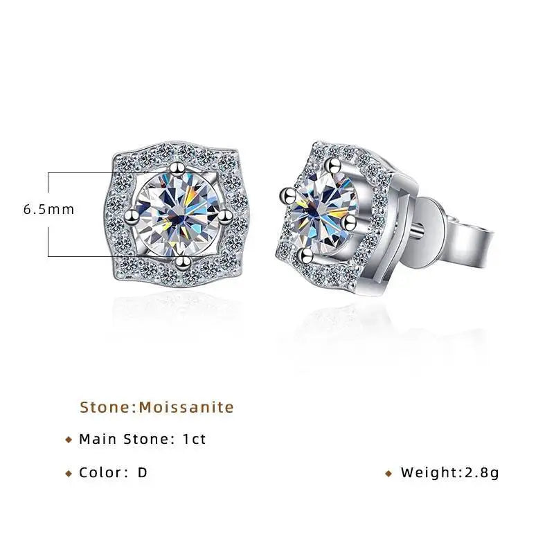 Sterling Silver Moissanite 1ct Stud Earrings Sterling 925 Lab-Created Diamond BandsCo Straps