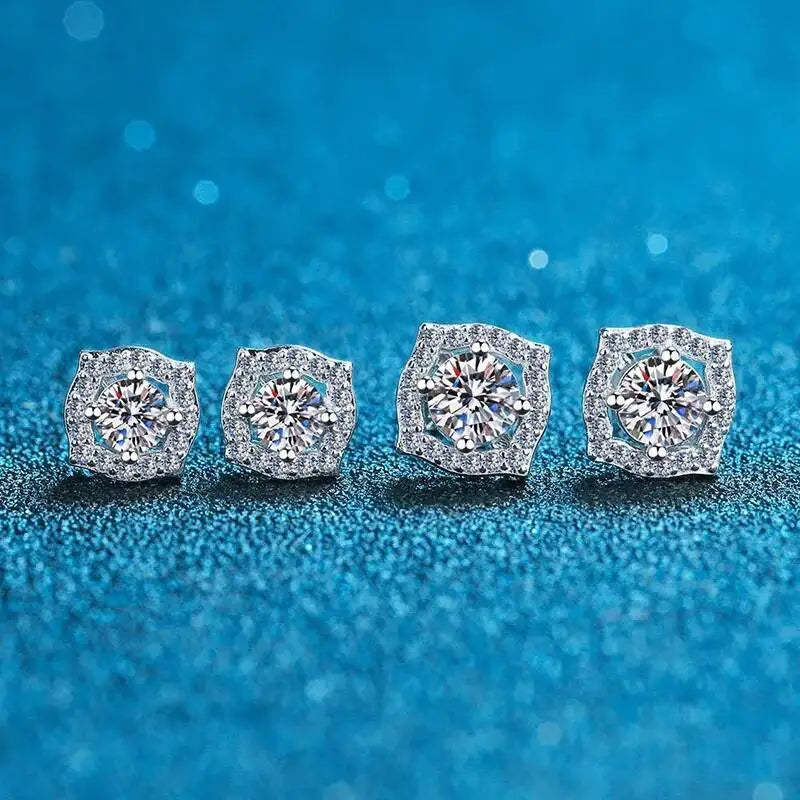 Sterling Silver Moissanite 1ct Stud Earrings Sterling 925 Lab-Created Diamond BandsCo Straps