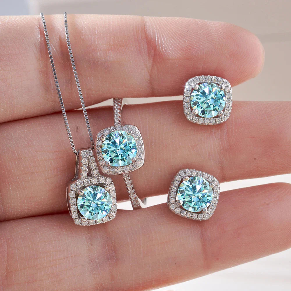 Sterling Silver 3-Piece Moissanite Jewelry Set - 1ct Necklace Ring Earrings BandsCo Straps