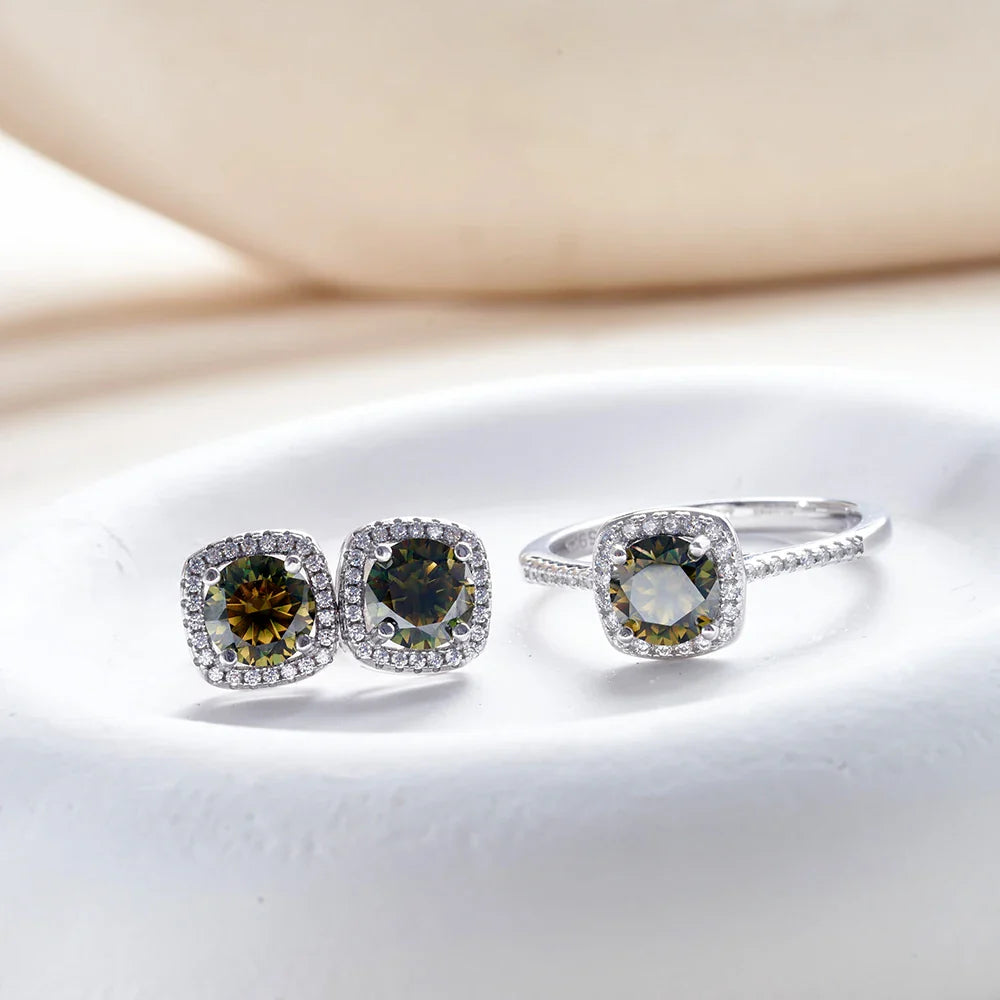 Sterling Silver 3-Piece Moissanite Jewelry Set - 1ct Necklace Ring Earrings BandsCo Straps