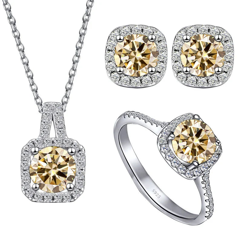 Sterling Silver 3-Piece Moissanite Jewelry Set - 1ct Necklace Ring Earrings BandsCo Straps