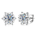 Sterling Silver Moissanite Snowflake Stud Earrings 6-Claw Valentines Gift BandsCo Straps