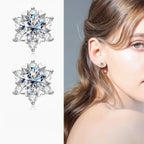 Sterling Silver Moissanite Snowflake Stud Earrings 6-Claw Valentines Gift BandsCo Straps