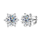 Sterling Silver Moissanite Snowflake Stud Earrings 6-Claw Valentines Gift BandsCo Straps